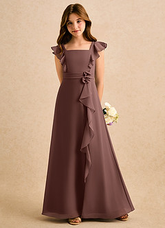 Azazie Soso Girls Formal Robe Demoiselle D'honneur Fillette Robe Trapèze en Mousseline de soie Plissée Expresso image5