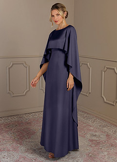 Azazie Eli Mother of the Bride Dresses Stormy Sheath Boatneck Stretch Satin Dress image3