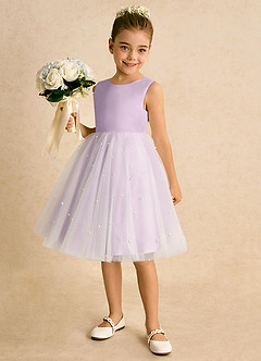 Azazie Esme Flower Girl Dresses Ivory Frosted Lilac Ball-Gown Bow Tulle Dress image2
