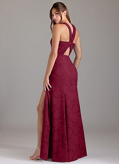 Azazie Rue Bridesmaid Dresses Burgundy A-Line Pleated Floral Burnout Dress image2