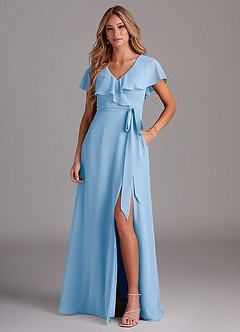 Azazie Lainey Bridesmaid Dresses Powder Blue A-Line with Pockets Chiffon Dress image1