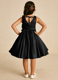 Azazie Apple Flower Girl Dresses Black A-Line Bow Matte Satin Dress image2