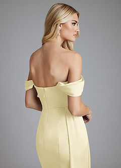 Azazie Amyra Bridesmaid Dresses Lemon Sorbet Mermaid Off the Shoulder Stretch Satin Convertible Dress image7