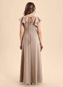 Azazie Bondi Junior Robe Trapèze en Crêpe Élastique Fente Latérale Taupe image2