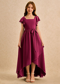 Azazie Milly Girls Formal Robe Demoiselle D'honneur Fillette Robe Trapèze en Mousseline de soie Plissé Bourgogne image5