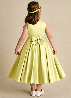 Azazie Lady Blumenmädchenkleider A-Linie Plissee Matte Satin Kleid Zitronensorbet image2