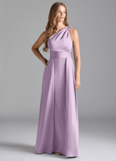 Azazie Dallas Bridesmaid Dresses Frosted Lilac A-Line One Shoulder Stretch Satin Dress image3