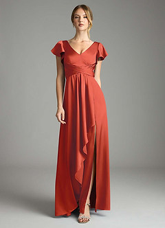 Azazie Omari Bridesmaid Dresses Rust A-Line Stretch Satin Dress image3