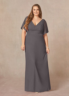 Azazie Alessa Mother of the Bride Dresses Steel Grey A-Line V-Neck Pleated Chiffon Dress image7