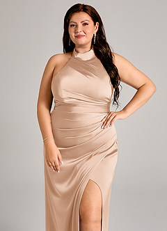 Azazie Jemma Brautjungfernkleider Etui Plissee Stretch-Satin Kleid Englisches Rosa image14