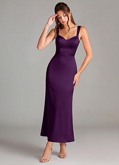Azazie Denice Bridesmaid Dresses Grape Sheath Pleated Stretch Satin Dress image1