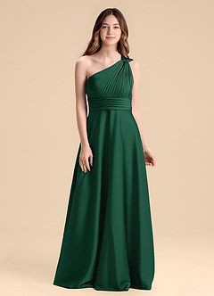 Azazie Charlize Junior Vestido de Verde Oscuro de Satén Elástico de Corte en A con Plisado image1
