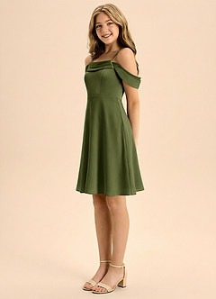 Azazie Anselie Junior A-Line Plisseret Stræk satin Mini Junior brudepige Kjole image4