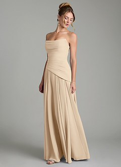 Azazie Gabriela Robes de demoiselle d'honneur Robe Trapèze en Mousseline de soie Corset Champagne image6