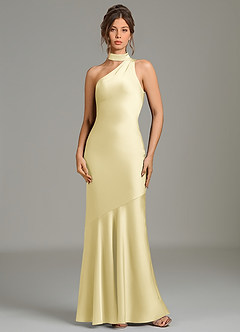 Azazie Jalissa Bridesmaid Dresses Lemon Sorbet Mermaid One Shoulder Stretch Satin Dress image1