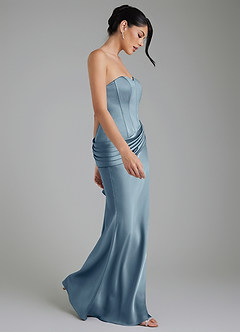 Azazie Draya Abiti da Damigella Abito Sirena in Raso Elasticizzato Senza Spalline Blu Polveroso image6