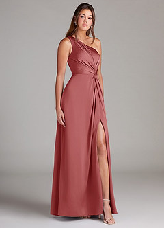 Azazie Brooke Bridesmaid Dresses Antique Rose A-Line One Shoulder Stretch Satin Dress image5
