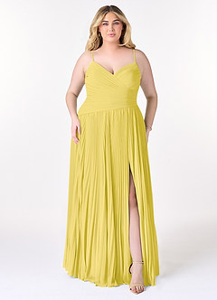 Azazie Vini Bridesmaid Dresses Canary A-Line V-Neck Pleated Chiffon Dress image7