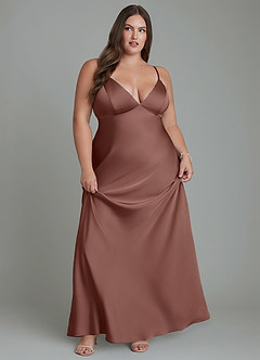 Azazie Stefania Bridesmaid Dresses Espresso A-Line Stretch Satin Dress image11