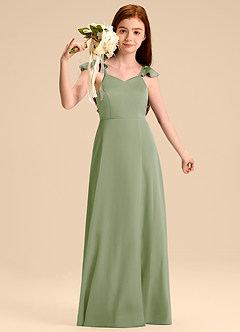 Azazie Everett Junior Jurk van Stretch Satijn met A-Lijn Boog Stoffige Salie image5