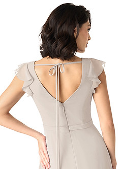 Azazie Claudine Bridesmaid Dresses Frost A-Line Flutter Sleeve Chiffon Dress image6