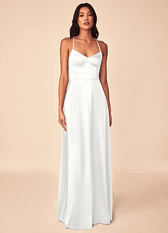 Azazie Mei Bridesmaid Dresses White A-Line V-Neck Stretch Satin Dress image1