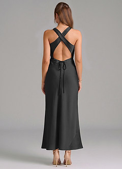 Azazie Evadne Vestidos de damas de honor Vestido de Negro de Satén Elástico de Corte Recto con Plisado image5