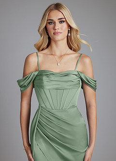 Azazie Amyra Vestidos de damas de honor Vestido de Matcha de Satén Elástico de Corte Sirena Convertible con Vestidos sin tirantes image3