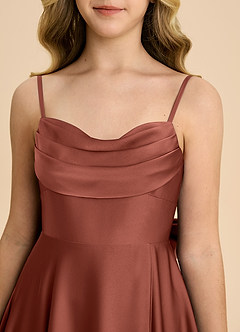 Azazie Bear Junior A라인 스윗하트 네크라인 스트레치 새틴 플로어 길이 주니어 신부 들러리 드레스 image8