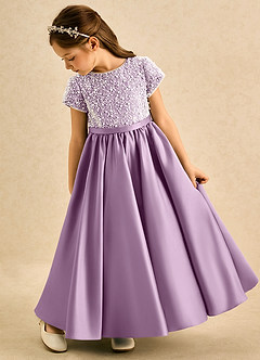 Azazie Cashew Flower Girl Dresses Wisteria Ball-Gown with Sleeves Matte Satin Dress image5