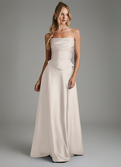 Azazie Amina Robes de demoiselle d'honneur Robe Trapèze en Satin extensible Corset Albâtre Blanc image5