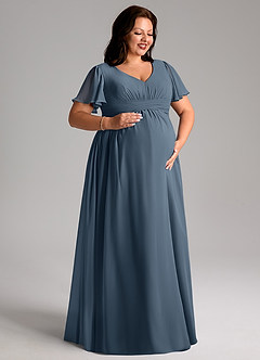 Azazie Verna Maternity Bridesmaid Dresses A-Line V-Neck Ruched Chiffon Floor-Length Dress image10