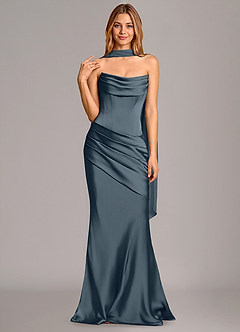 Azazie Pelagia Brudtärnklänningar Klä av Sjöjungfru i Stretch Satin Korsett Skymning Konvertibel image3