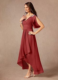 Azazie Pascual Mother of the Bride Dresses Rust A-Line Pleated Chiffon Dress image3