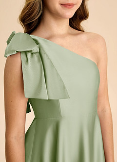 Azazie Penguin Junior Dusty Sage A-Line Bow Stretch Satin Dress image7