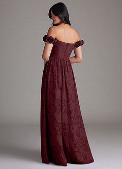 Azazie Autumn Bridesmaid Dresses Cabernet A-Line Off the Shoulder Floral Burnout Dress image3