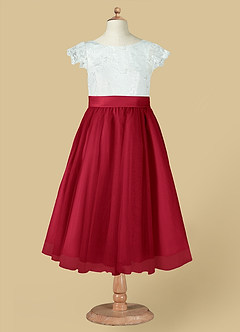 Azazie Vetty Flower Girl Dresses Ivory Scarlet A-Line Lace Tulle Dress image12