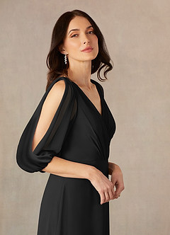 Azazie Bronwyn Kleider für die Brautmutter A-Linie V-Hals Gerüscht Chiffon Kleid Schwarz image3