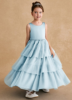 Azazie Megallie Flower Girl Dresses Sky Blue A-Line Bow Tulle Dress image3
