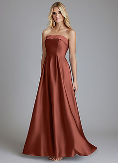 Azazie Lucienne Bridesmaid Dresses Auburn A-Line Strapless Stretch Satin Convertible Dress image3