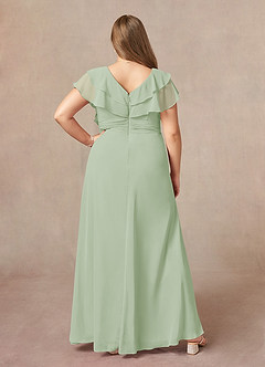 Azazie Snapdragon Mère de la mariée Robes Robe Trapèze en Mousseline de soie Col en V froncé Vert Sauge image7