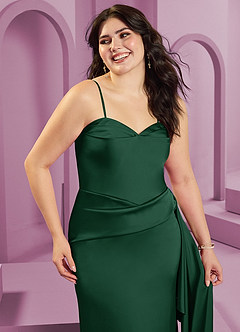 Barbie ♥ Azazie Robes de demoiselle d'honneur Robe Fourreau Convertible en Satin extensible Sans bretelle Vert Foncé image12