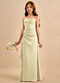 Azazie Cannoli Girls Formal Robe Demoiselle D'honneur Fillette Robe Trapèze en Satin extensible Plissée Sorbet Citron image4
