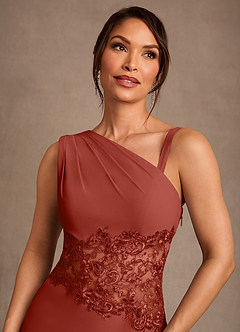 Azazie Kathie vestidos de madre de la novia Vestido de Terracota de Gasa de Corte Sirena con Encaje image4