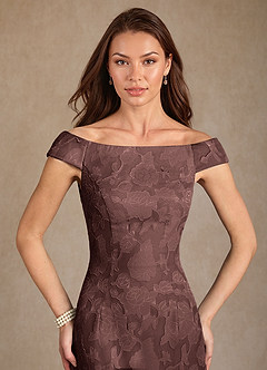 Azazie Moore Mother of the Bride Dresses Espresso A-Line Boatneck Floral Burnout Dress image5