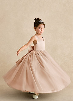 Azazie Peanut Flower Girl Dresses English Rose A-Line Strap Tulle Dress image5