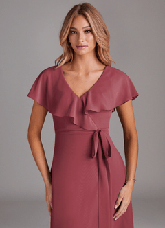 Azazie Lainey Bridesmaid Dresses Merlot A-Line with Pockets Chiffon Dress image6