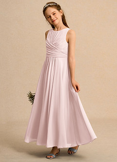 Azazie Ducky Girls Formal Flower Girl Dresses Blushing Pink A-Line Pleated Chiffon Dress image5
