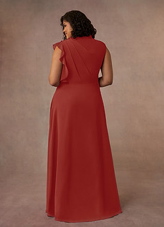 Azazie Narine Mother of the Bride Dresses Terracotta A-Line High Neckline Pleated Chiffon Dress image13