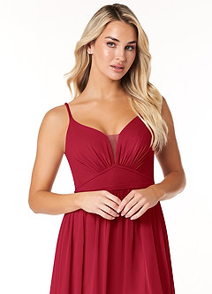 Azazie Rayna Bridesmaid Dresses Scarlet A-Line V-Neck Pleated Chiffon Dress image6
